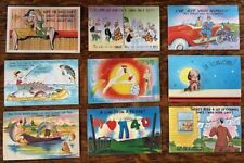 (9) Adult Humor Comic Vintage Linen Post Cards picture