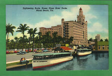 Postcard Sightseeing Boats Roney Plaza Hotel Docks Miami Beach Florida Fl picture
