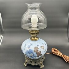 Vintage 15in Gone With The Wind Floral Blue Hurricane Glass Double Globe Lamp picture
