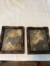Vintage Boy Girl Set Of 2 Pictures in Wood Frame. picture