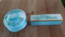 Vintage Hand Painted Trinket Boxes Dainty White Flowers picture