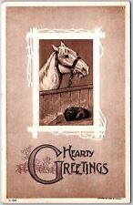 1911 Happy Greetings Horse Head Framed White Bordered Posted Postcard picture