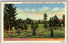 Greenwood Cemetery Upper Terrace View c1940s Spokane WA Linen Postcard picture