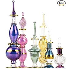 Egyptian Perfume Bottles 2-5 in Collection Set of 6 Mouth-Blown Decorative Glass picture