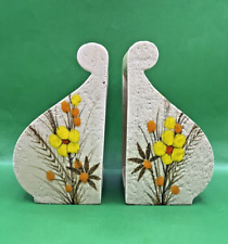 PAIR Vtg MCM Italy Bitossi Pottery Bookend Italian Flowers Grow & Cuttlefish Inc picture