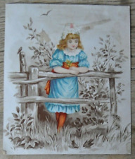 Antique Victorian Greeting Card Child Resting on Fence Enjoying a Summers Day picture