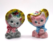 Vintage RARE PY Japan Anthropomorphic Kittens In Bonnets Salt & Pepper Shakers picture