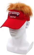 2024 President Donald TRUMP Red Trumpy Visor Hat w/Gold Hair Golf Cap Wig MAGA picture