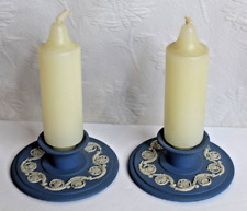 Pair Vintage Made in England Wedgwood Blue Jasper Ware Candle Holders picture