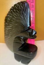 Hand Carved Obsidian Sculpture Aztec Warrior Gold Shimmer Mexico 8