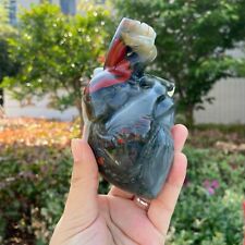 1.3LB 4.7''Natural Blood Stone Heart Carved Figurine Rock Quartz Crystal Healing picture