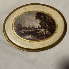 Italian Florentine Wood Wall Plaque Farm Oval Italy picture