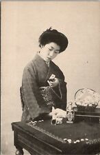 Asian Geisha Young Girl in Kimono with Toiletries Photo Postcard U10 picture