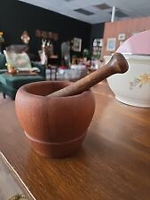 Vintage Solid Teak WOOD BOWL WITH PESTLE And Herb GRINDER Thailand Retro  picture