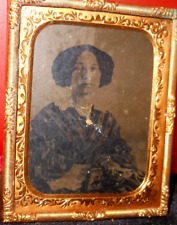1/9th Size Neff Patent tintype of young lady in brass mat/frame picture