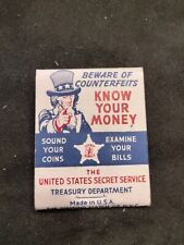 Vintage 1930's 40's U.S. Secret Service Treasury Dept Know Your Money Matchbook picture