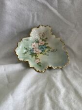 Vintage Limoges France Leaf Shape Floral Ceramic Candy Dish Signed Annie Sm Chip picture
