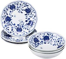 Peanuts Snoopy Indigo Arabesque 3 Plate + 3 Bowl Set with Fancy Box Japan Track# picture