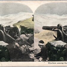 c1910s WWI Snow Mountains Artillery Gun Soldier Stereoview Art Army Military V34 picture