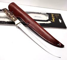 Schrade Uncle Henry Steelhead Staglon Fish Fillet Knife + Brown Leather Sheath picture