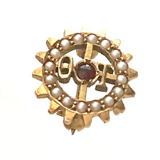 14k Gold Lapel Pin Seed Pearls Garnet Vintage Tiny Antique Theta Tau Engineering picture