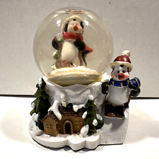 Vintage Snow Globe Waterball Penguins Skiing Christmas Greenbrier International picture