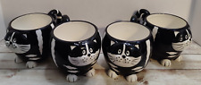 Pier 1 Imports ~ Dolomite Chubby Black & White Cat Mugs~ Hand Painted ~ Set Of 4 picture