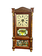 1850s Forestville triple decker pillar clock mahogany faux paint antique picture