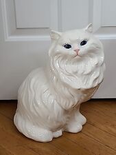 VTG MCM Life Size Persian Cat Ceramic Figurine Blue Eyes 14