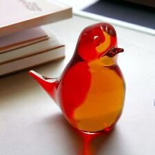 Hand Blown Art Glass Red Orange Bird Figurine Vintage picture