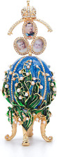 QIFU Vintage Lily of the Valley Faberge Egg Style Enameled Collectible Figurine  picture