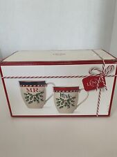 Lenox Mr Mrs Newlyweds Matching Christmas Holiday Holly Cups Mugs Porcelain NIB picture
