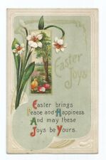 Easter Joys Greetings Postcard Embossed Flowers Vintage c1910 picture