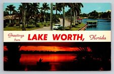 Greetings From Lake Worth Florida Vintage Unposted Postcard Multiview picture