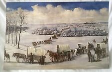 LDS Art Mormon Pioneers Lesson Poster 11x17” Vtg Exodus From Nauvoo; Snow Wagons picture
