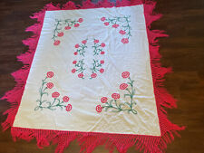 Vintage Handmade Embroidered Fringe Edged Table Covering picture