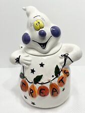 Blue Sky Clay Works Spooky Large Ghost Cookie Jar Canister With Lid 11” picture