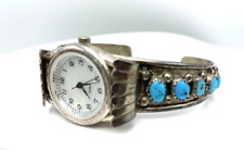 Vintage Native Navajo Sterling Silver Turquoise Cuff Watch Band EC Elton Cadman picture