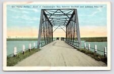 c1920s~Chequamegon Bay~Ashland & Bayfield~Long Bridge~Wisconsin WI~Vtg Postcard picture