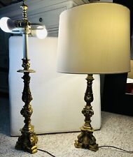 Pair Vintage Stiffel Lamps MCM Gold Brass 30 Inches Double Bulb Pull Chain EUC picture