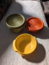 3 Vintage Tupperware Servalier Bowls With Lids Harvest Yellow, Orange, Caramel picture