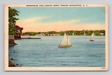 Postcard Sailboats on Lake in Skaneateles New York NY, Vintage Linen M9 picture