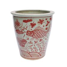 Red and White Porcelain Fish Motif Flower Pot 15