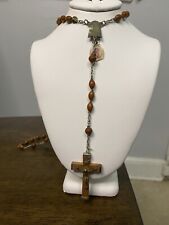 Vintage Genuine Coco Wood Bead Lourdes Rosary, Metal/Wood Crucifix, Italy picture