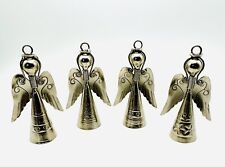 Lot of 4 Vintage Angel Bell Metal Etched Floral Ornaments 3.5