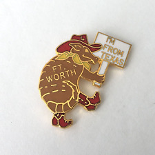 Ft. Worth Armadillo Cowboy I'm From Texas Lapel Jacket Pin Hat Enamel Gold Tone picture