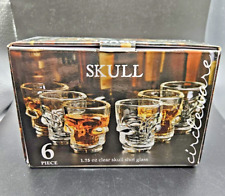 Circleware Skull Face Clear Whiskey Shot Glasses  1.75 oz Set of 6 BRAND NEW picture