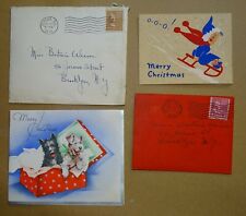 2 Christmas Cards in postal envelopes 1939-1940 to Brooklyn (Dogs, girl on sled) picture