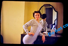 Vintage 1950s Original Slide Pretty Woman in Pajamas Mirror Pinup Snapshot Photo picture