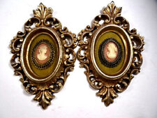 2 Vintage Burwood Products Ornate Oval FRAMED CAMEOS Gilt Gold 5